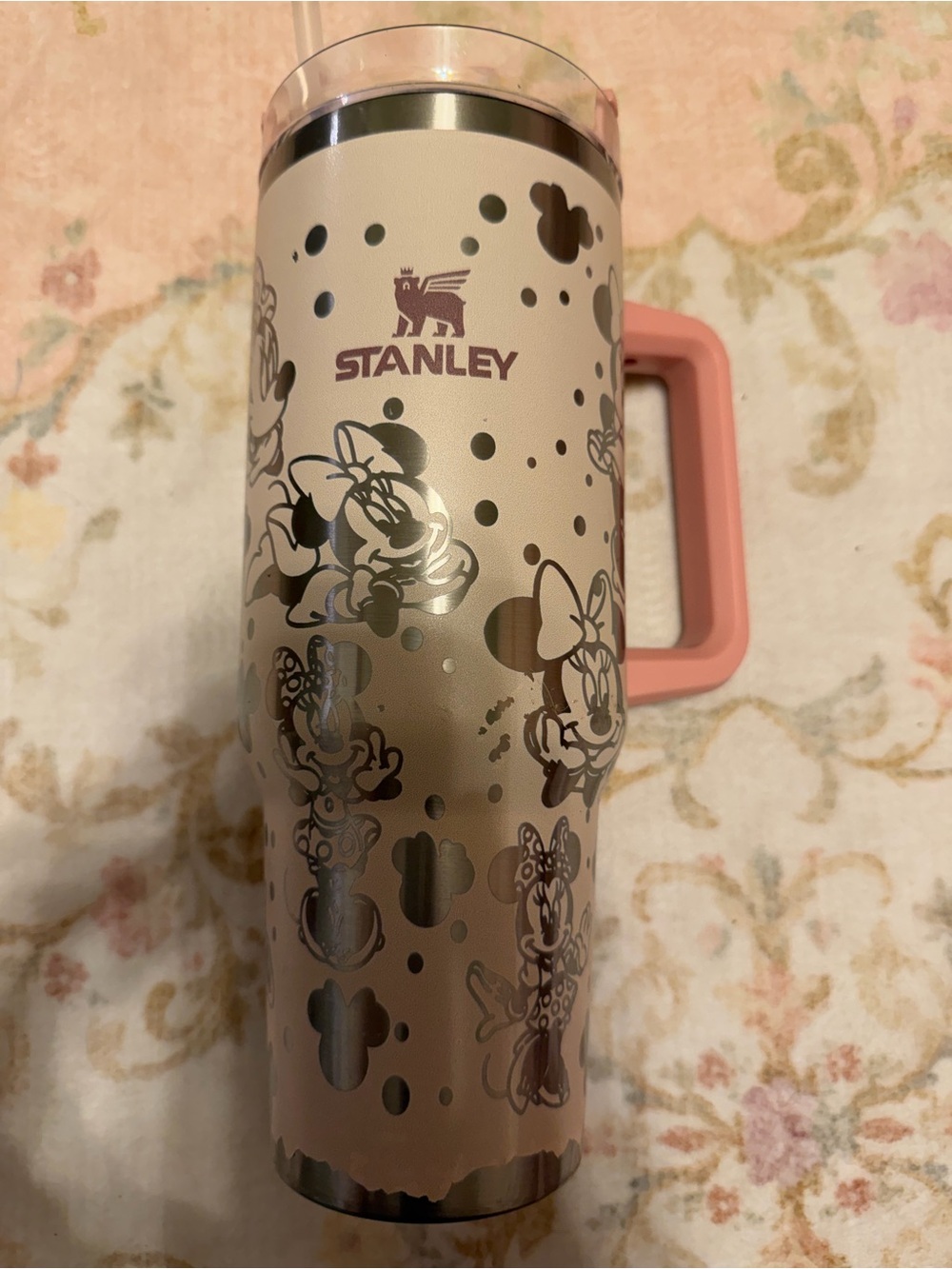 Stanley Minnie Mouse Pink Handle Cream Travel Tumbler